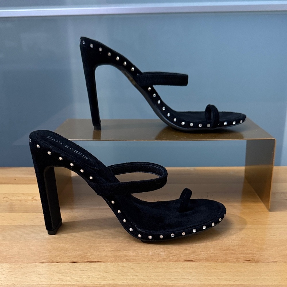 Cape Robbin Black Studded Suede High Heel Sandals